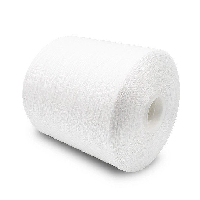 2025 Vente à chaud de haute qualité 60/2 Blanc brut 100% Polyester Spun Yarn 1,25 kg/cone